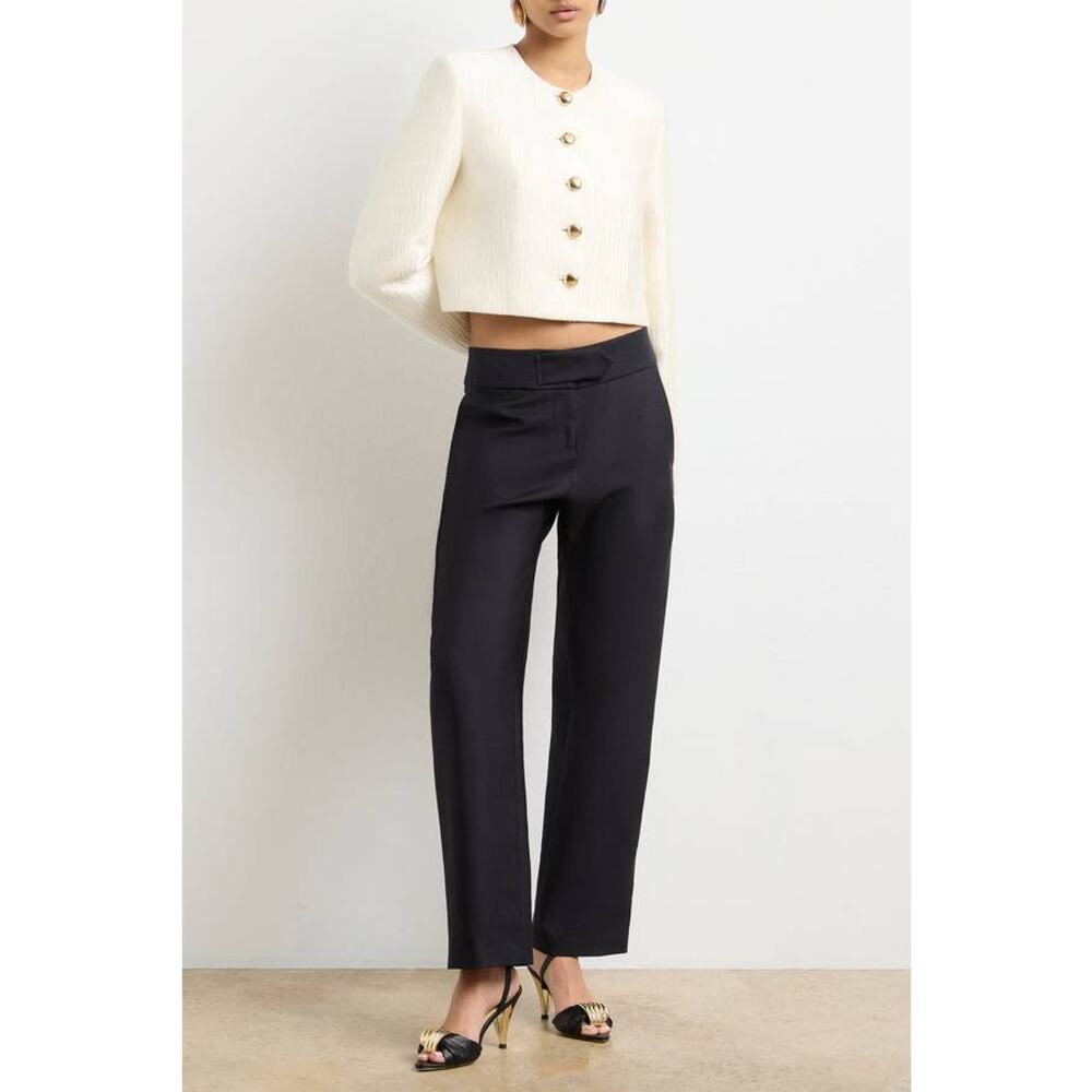 Brandon Maxwell Ryder Box Silk Crinkle Jacket in Pearl 6